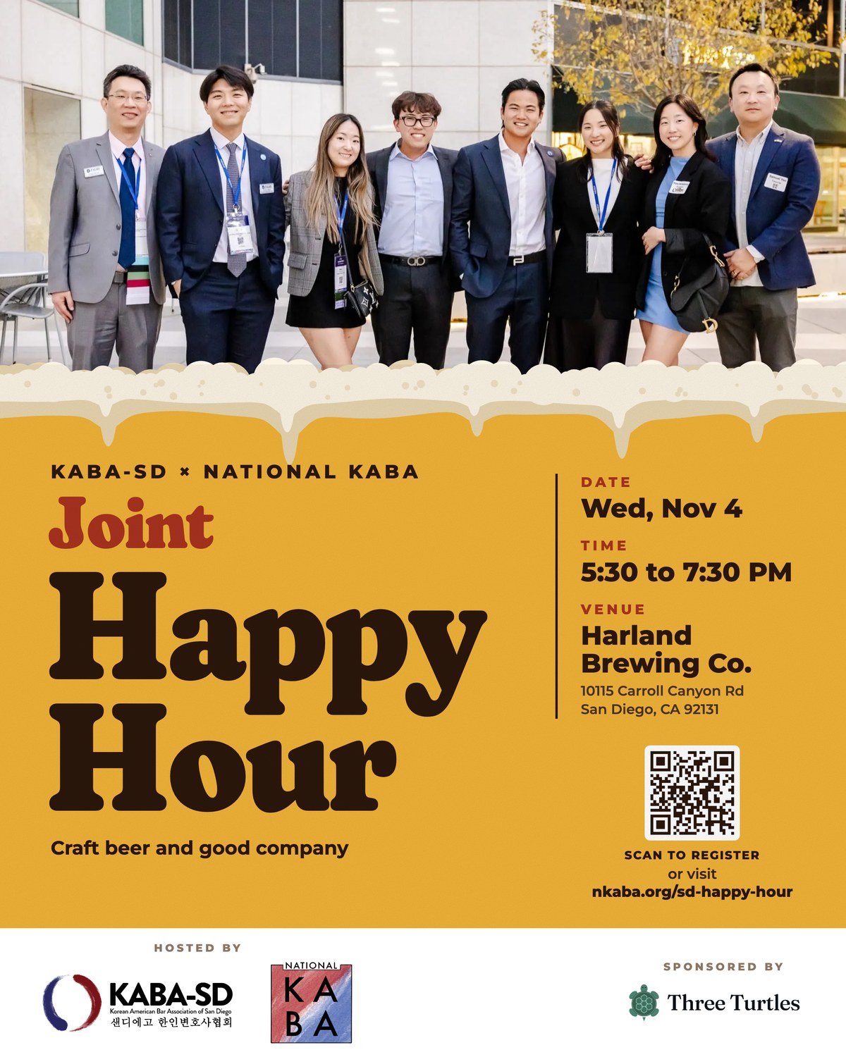 Joint Happy Hour flyer: KABA-SD and National KABA, Wednesday, November 4, Harland Brewing Co.